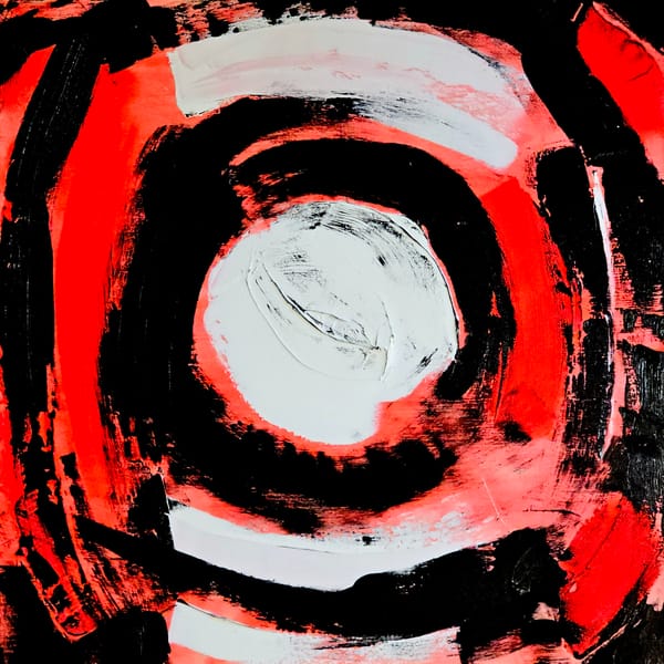 A White Orb over a Black/White/Fluorescent Red Background